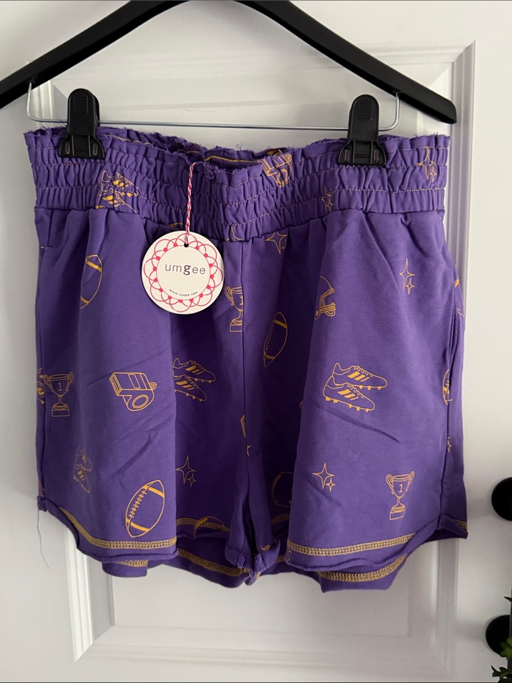 Umgee Purple Athletic Print Smocked-Waist Women's Shorts large